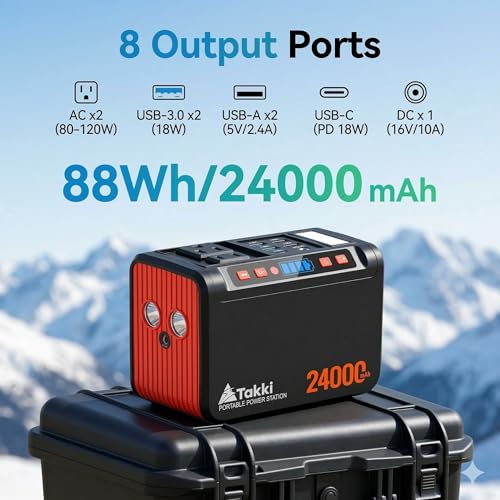 Takki 88.8Wh Portable Power Station, 120W Peak, 110V AC Outlet for Camping - color: Orange