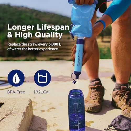 Membrane Solutions 1 Gallon Gravity Water Filter with 23oz Collapsible Squeezable Water Pouch 4 Set