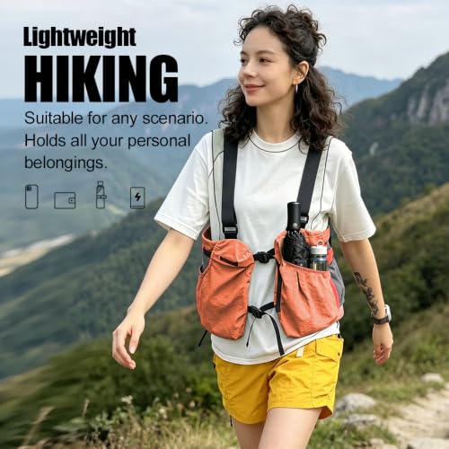 Lightweight Hiking Vest Bag, Multi‑Pocket Adjustable Running Chest Pack, Utility Outdoor Vest Pouch for Women, Men & Kids - color: Red