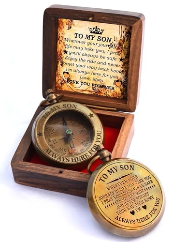 to My Son Compass with Wooden Box-Mom to Son Compass–Father to Son Gifts- to My Grandson -Graduation Day Gifts for Son-Birthday, Baptism, Graduation, Confirmation, Communion Compass for Women Men - style: # 4 TO MY SON COMPASS