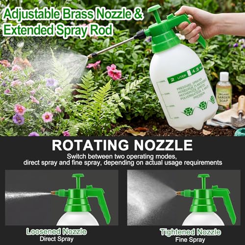 2 Set Handheld Pump Sprayers 0.5 Gallon Water Spray Bottles 2l Garden Plant Pump Sprayers with Adjustable Steel Nozzle Extended Rod for Plant Mist Watering Cleaning Spraying Fertilizing - color: White, size: 2L