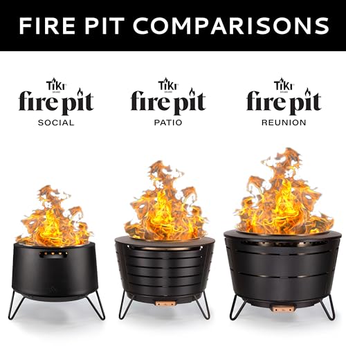 TIKI Social Smokeless Fire Pit, 20 in Wood Burning Fire Pit with Cover | Black, 20-Inch, Stainless Steel, Portable, Wood-Burning, For Patio, Camping Friendly, Includes Cover, Removable Ash Pan - style: Social Fire Pit