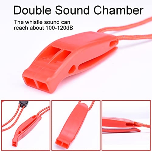 CooBigo 4Pcs Emergency Whistles, Loud Shrill Safety Whistle with Reflective Lanyard for Climbing Hiking Camping Boat Kayak - color: 4pcs Red Whistle