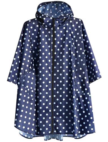 ANYOO Waterproof Rain Poncho Lightweight Reusable Hiking Hooded Coat Jacket for Outdoor Activities - color: F Dot Blue