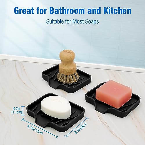 AIMAIAIMAI 3-Pack Silicone Soap Dish Set – Bar Soap Holder with Self-Draining Design, Easy-Clean Tray for Shower, Bathroom, Kitchen, and Tub (Black) - color: Black