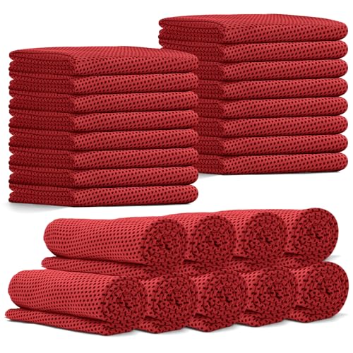 24 Pack Cooling Towels Bulk for Neck and Face 40"x12" Ice Cooling Sweat Rags Microfiber Soft Breathable Soft Chilly Towel for Yoga Golf Sport Running - color: Red