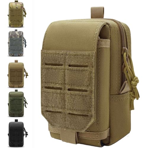 Molle Phone Pouch, 2 Piece 1000D Laser-Cut Tactical Small Molle Admin Pouch, Hook & Loop Heavy Duty Belt Molle Pouches for Belt Backpack Vest - color: 1 Piece Tan