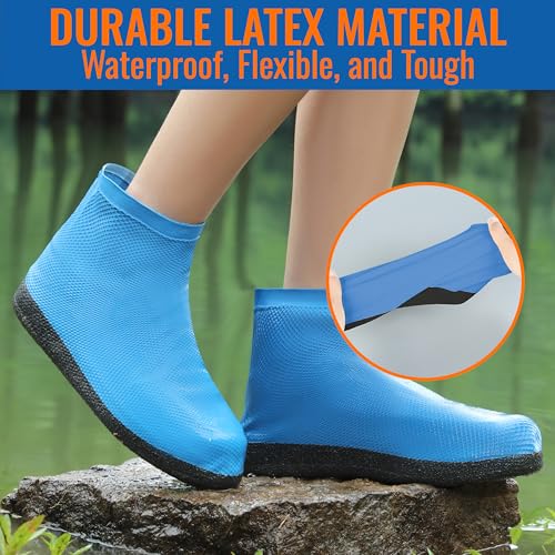 Rain Shoe Covers Waterproof Reusable Galoshes Overshoes - color: Blue, size: X-Large
