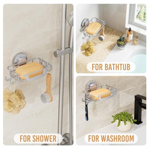 LEVERLOC Soap Holder, Soap Dish for Shower, Suction Cup Bar Soap Holder - style: 1 tier Silver