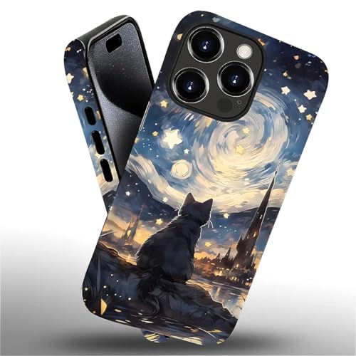 SmaMZ for iPhone 16 Pro Max Case, T2 Cat Starry Sky Stars Shockproof Rugged Cover Dual Layer Soft TPU Hard PC Bumper Case Design for iPhone 16 Pro Max - color: Cat Starry Sky Stars