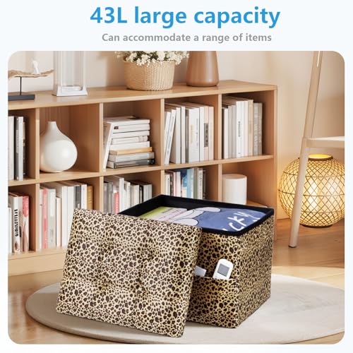 AmasSmile Ottoman with Storage,Folding Chest,17" Velvet,Leopard 2 Pack - color: Leopard Print 2 Pack, size: 17"*13"*13"inch
