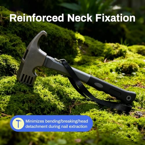 Camping Hammer with Tent Stake Remover, 12" Heavy Duty Steel Tent Mallet Rubber Covered Anti-Slip Handle & Holding Strap Multi-Functional for Camping, Backpacking, Hard Places (Camel) - color: Camel