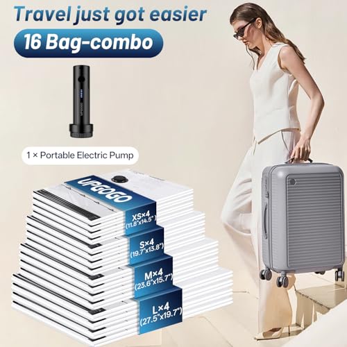 UPGOGO Travel Vacuum Bags for Luggage with Portable Electric Pump,Vacuum Seal Bags for Clothing,Packing Cubes Compression,Cruise Ship and Travel Essentials(Combo 16 Pack) - size: 16 Combo