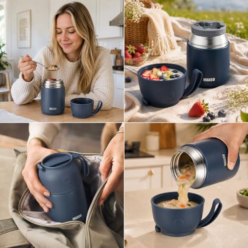 Itslife Insulated Thermo Food Jar for Hot & Cold Food for Adult, 17 oz Soup Thermal Hot Food Containers for Lunch, Triple Layer Insulation Stainless Steel Food Jar with Spoon - color: Gray3