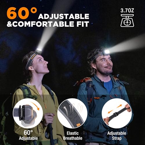 EverBrite 700 Lumens Rechargeable Headlamp with White Red Green Light Modes | 700 Lumens, White Red Green Light Modes, Stepless Dimming, Memory Function, 60° Tilt, 6 Modes for Hunting, Camping, Hiking - size: Small
