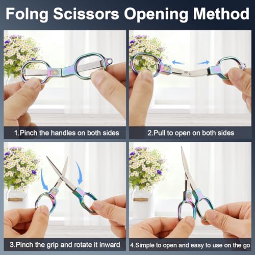 BSADIY 2 Pcs Mini Folding Stainless Steel Badge Scissors with 2 Keychains | Safety Foldable Pocket Small Travel Scissors All Purpose for Travel, Home, Office, Craft, Sewing, Nurse Accessories (Color) - color: Colored