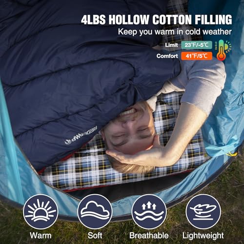 REDCAMP Cotton Flannel Sleeping Bag for Camping Backpacking, Adults Cold Weather Envelope Sleeping Bags with 2/3/4/6lbs Filling - color: Widened Navy Blue With 4lbs Filling