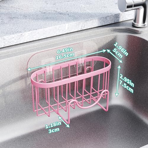 HapiRm Sponge Holder for Kitchen Sink - Sink Caddy with Unique M-Shaped, 2 Installation Methods Kitchen Organizer, Rustproof Stainless Steel Sponge Caddy - Pink - color: Pink, size: with M-shaped Holder