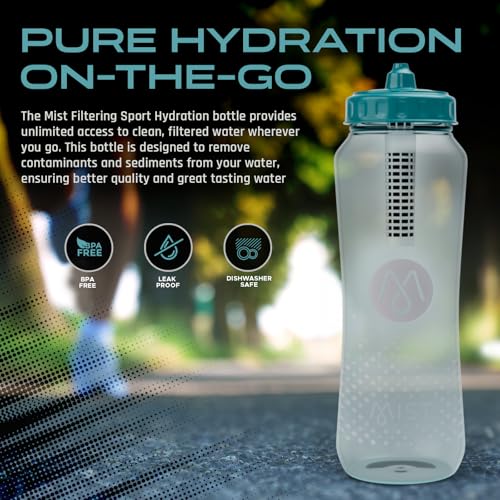 Mist Sports Squeeze Water Bottle with Built-In Filter for Pure Water, Lightweight and Easy Grip Squeeze Water Bottles Sports Quality, Leak Proof & BPA Free Athletic Water Bottle Squirt Top, Deap Teal - color: Dark Teal