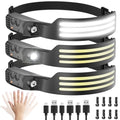 Headlamp Rechargeable 3PCS, Motion Sensor 230° COB Head Lamp, Headlights for Forehead, Hard hat Light for Adults, LED Headband Flashlight for Work, Hiking, Running, Camping Essentials Gear - size: 3 Pack - New Upgrade III Tri-Led Strip