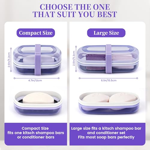 Leakproof Travel Soap Case with Lid | Draining Soap Bar Holder & Dish with Silicone Strap | Includes Mesh Soap Bag | for Shower, Bathroom, Camping, Gym (Grape Purple) - color: Grape Purple Style a
