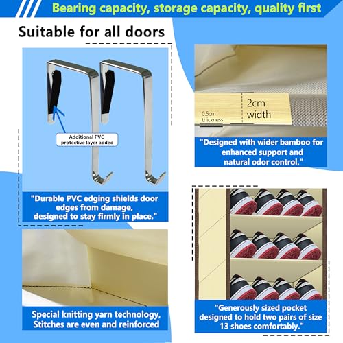 10 Tiers Shoe Organizer for Closet, 20 to 30 Pairs Shoe Rack Door - color: Beige