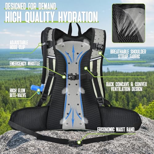 N NEVO RHINO Hydration Backpack, 18L Hiking Backpack with 3L Water Bladder | Multipurpose Water Backpack High Flow Bite, Insulated Hydration Pack Ideal for Hiking and Cycling - color: Seaweed Green