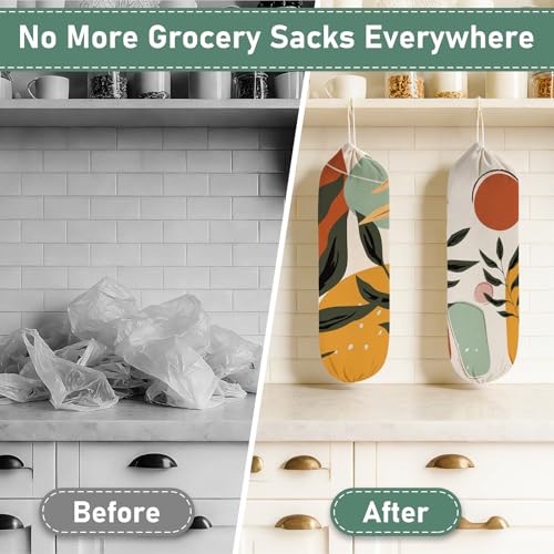 2PCS Boho Plastic Bag Holder for Kitchen Essentials, Reusable Hanging Grocery Bag Organizer, Washable Large Grocery Trash Garbage Bags Storage Dispenser Boho Kitchen Decor-06 - style: Boho 06