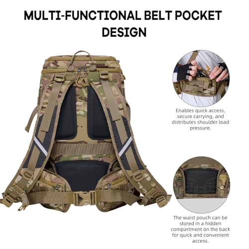 Timeet Tactical Backpack for Men, 20 Inch Camouflage 45L Large Capacity, U-Shaped Wide Opening Molle Military Hiking 3 Day Assault Pack, Water Resistant - color: Camouflage