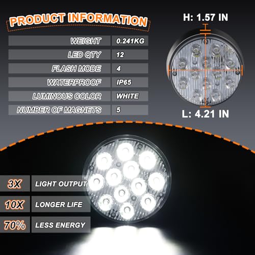 2PCS White Strobe Lights, Magnetic Emergency Strobe Hazard Lights | Rechargeable Flashing Lights, Battery Operated Wireless LED Road Flares Beacon Caution Safety Warning Lights for Cars Trucks - color: White