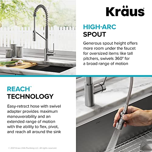 KRAUS Oletto Commercial Style Single Handle Pull Down Kitchen Faucet with QuickDock Top Mount Installation Assembly in Spot Free Stainless Steel, KPF-2631SFS - color: Spot-Free Stainless Steel, style: Commercial Style Faucet