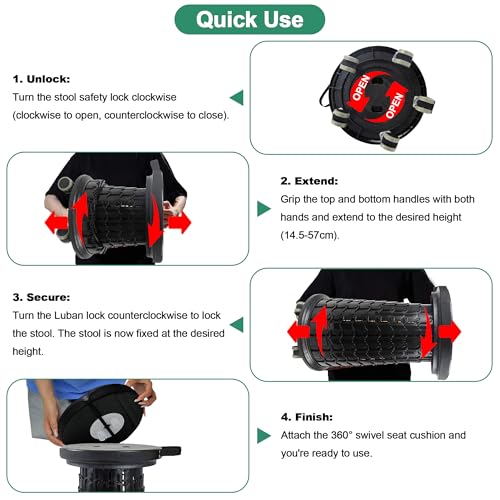 ALEVMOOM Upgrade XXL Collapsilbe Stool with Wheels & Cushion, H 20.1“, D 13” Heavy Duty Load Capacity 1000lbs, Portable Retractable Telescoping Folding Rolling Stool for Home, Office, Garage - color: Black Wheels
