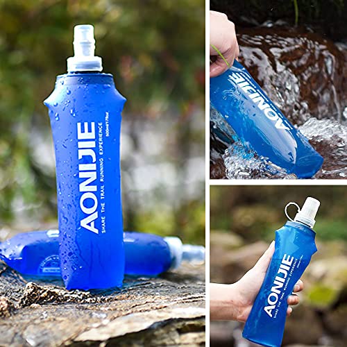 AONIJIE TPU Soft Flask Water Bottle Collapsible Running Flask for Hydration Pack, BPA Free, Wide Opening, for Outdoor Sports Hydration - color: A#500ml - 2 Pcs