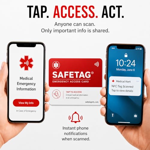 Vivélle Medical ID Card for Wallet, Emergency Info Access Card with Phone Notifications | Tap-To-View Medical Profile - First Responder Ready