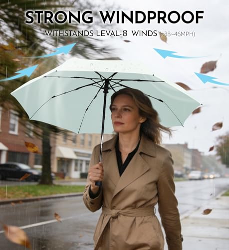 Windproof Travel Umbrella for Rain - 43" Compact Folding Umbrella, Reinforced Strong Frame, Lightweight Portable Parasol with UPF 100+ UV Sun Protection, Cruise Ship Essentials - color: 1-Mint