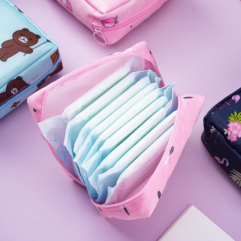 Sanitary Napkin Storage Bags, Reusable Tampon Organizer Pouch With Zipper, Portable Sanitary Bags for Feminine Products, Washable-Pink - color: Pink