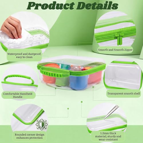 3 Pack Deep Clear Hard Shell Zipper Cases with Handle (Green) | Travel Toiletry Bag, Waterproof 1.2mm PET Hard Plastic Pouches, Organizer Box for Makeup, Toy, Snack, Stationery, Diaper - color: Green Handle(L+M+S)