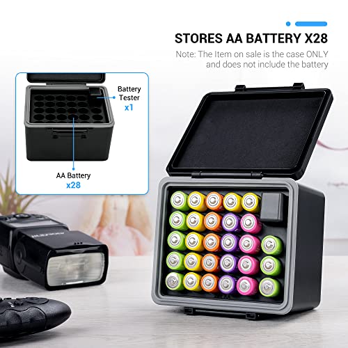 AA Battery Case for 28x AA, AA Battery Storage Case with Detachable Tester | 28 Slots AA /145 holder Organizer Storage for Household Batteries,Water-Resistant and Shockproof - size: for 28x AA Battery