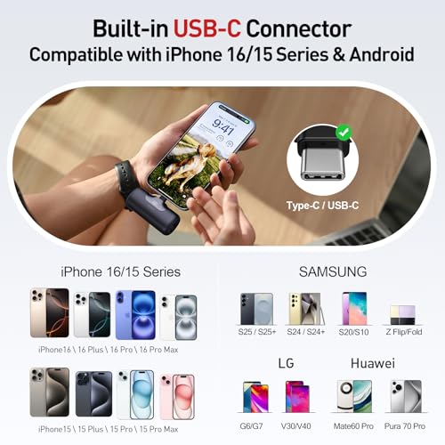 iWALK Portable Charger 5500mAh Next-Gen Small Power Bank 22.5W Fast Charging Battery USB-C Portable Phone Charger for iPhone 17/16/15 17 Plus 17 Pro Max iPad, Samsung Galaxy S25 S24 S23 Android, Black - color: Black