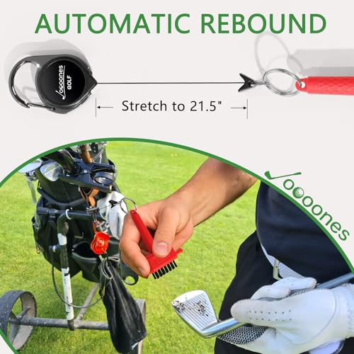 Red Mini Golf Brush, Dual-Sided Nylon Brass, Retractable Keychain | Pocket Size, Easy to Carry, Blue, Leaves No Trace, Golf Bag Accessory - color: Red