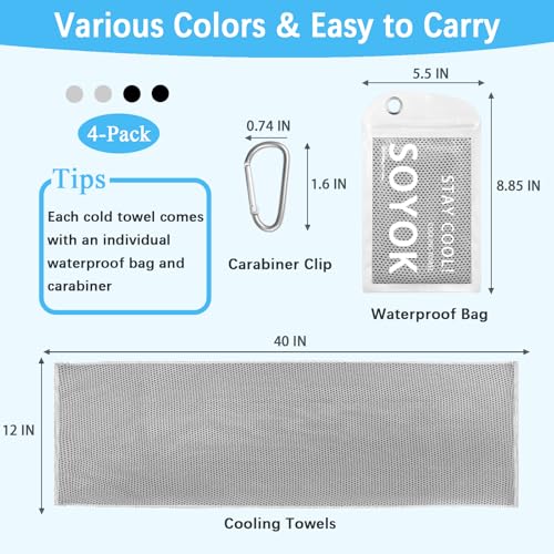 SOYOK 4 Packs Cooling Towels, 40" x 12" Cooling Towels for Neck and Face - color: Light Grey/Light Grey/Dark Grey/Dark Grey