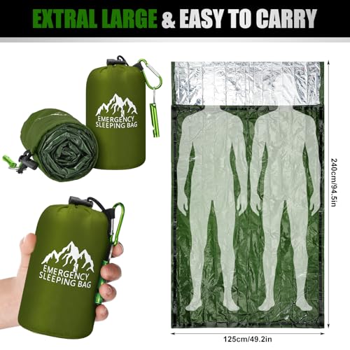 Oudain 6 Pcs XL Emergency Sleeping Bag Waterproof Bivy Sack Whistle - color: Green