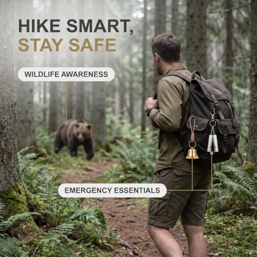 Bear Bell Set with Emergency Whistle, Solid Brass Hiking Bell Gear
