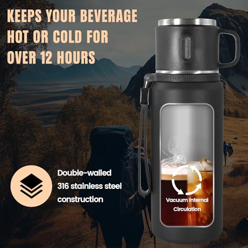 Stainless Steel Insulated Bottle, 33oz with cup Vacuum Insulated Water Bottle, Thermo for Hot Drinks/Cold Drinks,24-Hr Insulation Commute, Travel - color: Black, size: 33 Ounces
