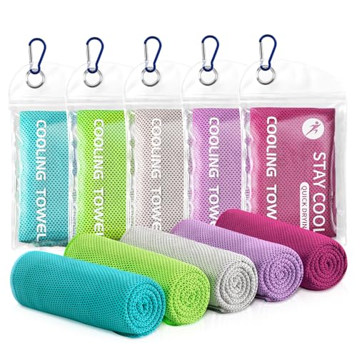 Cooling Towels - 5 Pack Gym Towels, Gym Towel for Working Out, Yoga Towel - color: Light Blue/Green/Grey/Purple/Rose Red