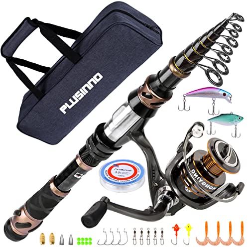 PLUSINNO Fishing Rod and Reel Combos - Carbon Fiber Telescopic Fishing Pole - Spinning Reel 12 +1 Shielded Bearings Stainless Steel BB - color: X-Full Kit With Carrier Bag, size: 1.8M 5.91FT