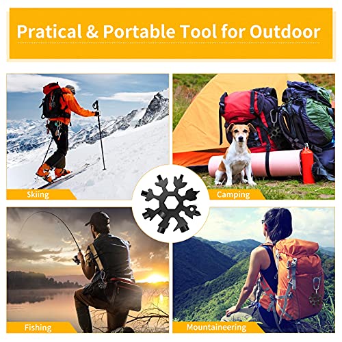 Snowflake Multitool, 1 Pieces 18-in-1 Stainless Steel Snowflake Standard Multitool, Snowflake Tool with Key Ring, Carabiner Clip and Gift Bag (Black) - color: Black, size: 1 PCS
