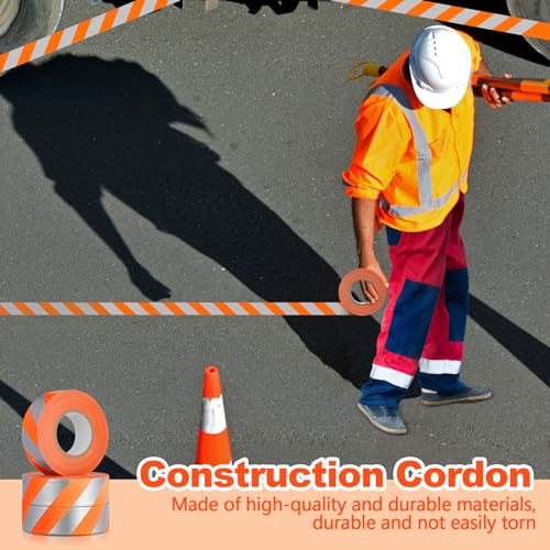 Pushglossy 12 Rolls 1" x 1800' Orange Flagging Tape with Silver Stripe | Non Adhesive, Reflective, Plastic Survey Ribbon Surveyor Caution Trail Marking Tape for Tree Mark Hunting Hiking Construction - size: 1"x 150'