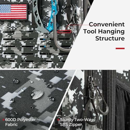 Piscifun Fishing Tackle Backpack, Rod & Gear Holder, Water-Resistant | 20L storage, breathable padding & adjustable shoulder straps, MOLLE panel, Digital Camouflage - color: Digital Camouflage, size: Large
