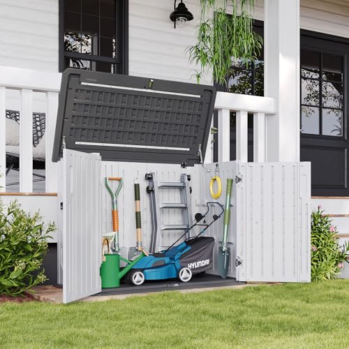 Aoxun Outdoor Storage Cabinet 35 Cu.Ft Outdoor Trash Can Storage Shed,White - color: White, size: 35 Cu.Ft